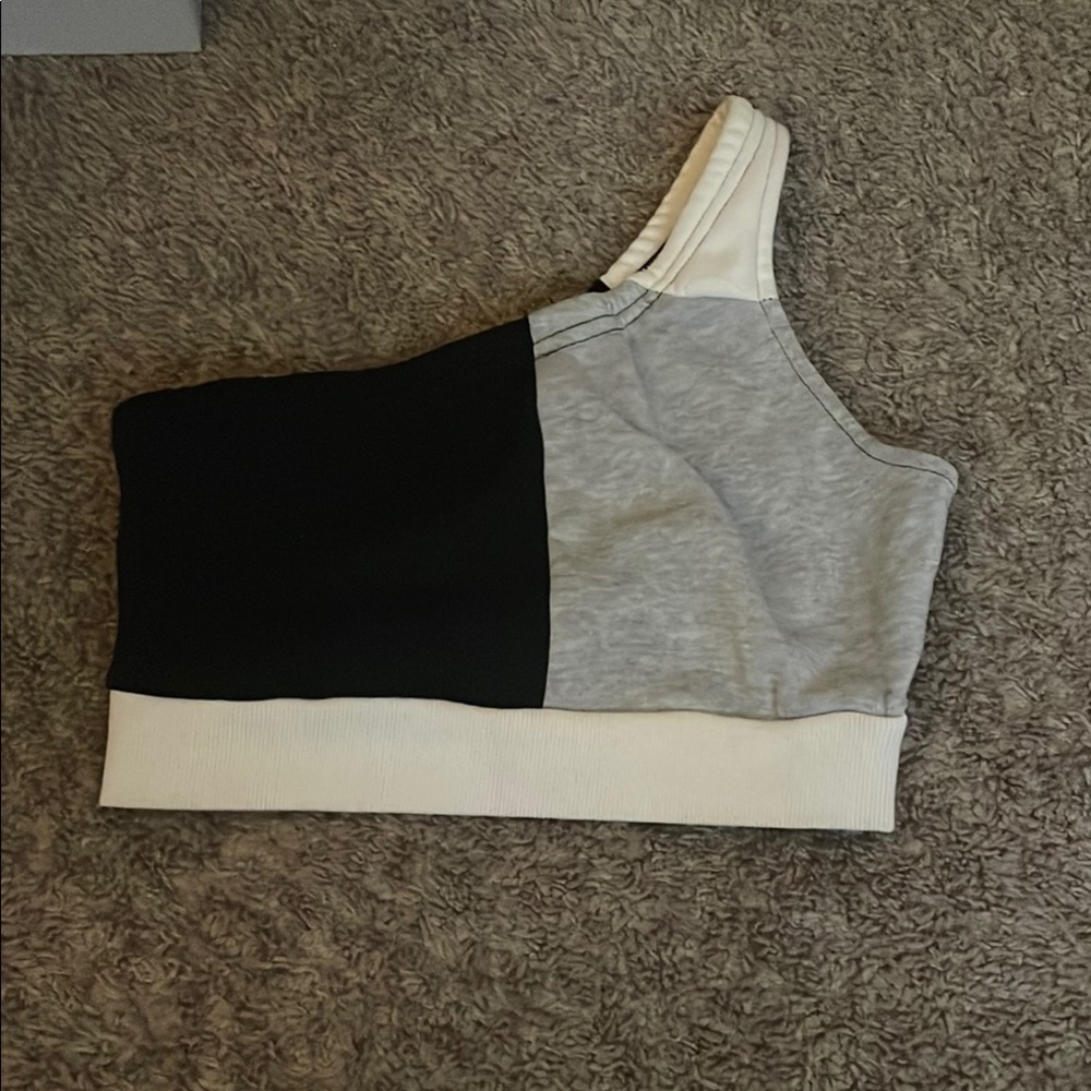 SHEIN Black and Gray Asymmetrical Crop Tank Top
